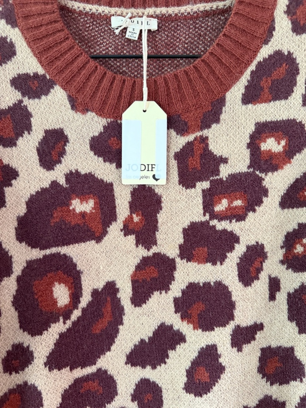 Frame Denim Leopard & Stripe Crewneck Sweater in Rust and Creamy Beige - Picture 2 of 4